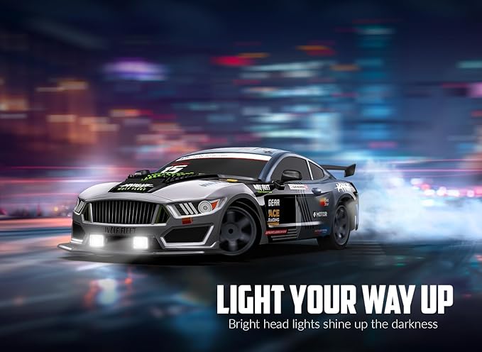 RACENT 1:16 RC Drift Car, 2.4Ghz 4WD 18KM/H Remote Control Car with Spray Mist, Racing and Drifting Wheels, LED Light, 2 Batteries, Sport Model Toys Vehicle for Kids, Boys, Adults