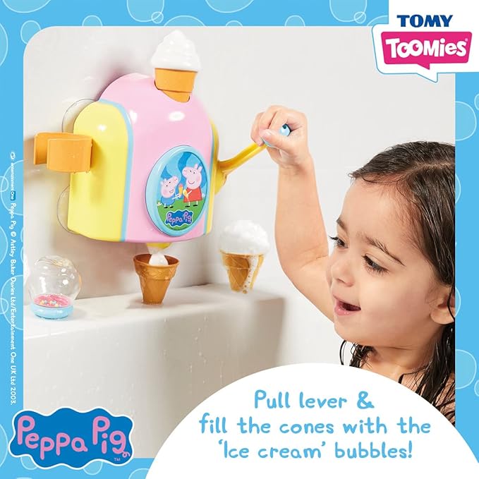 TOMY Toomies Peppa Pig Bubble Ice Cream Maker Bubble Bath Toy - Toddler Bath Toys Bubble Maker - Peppa Pig Toy with Foam-Producing Pump Action - Ages 18 Months and Up