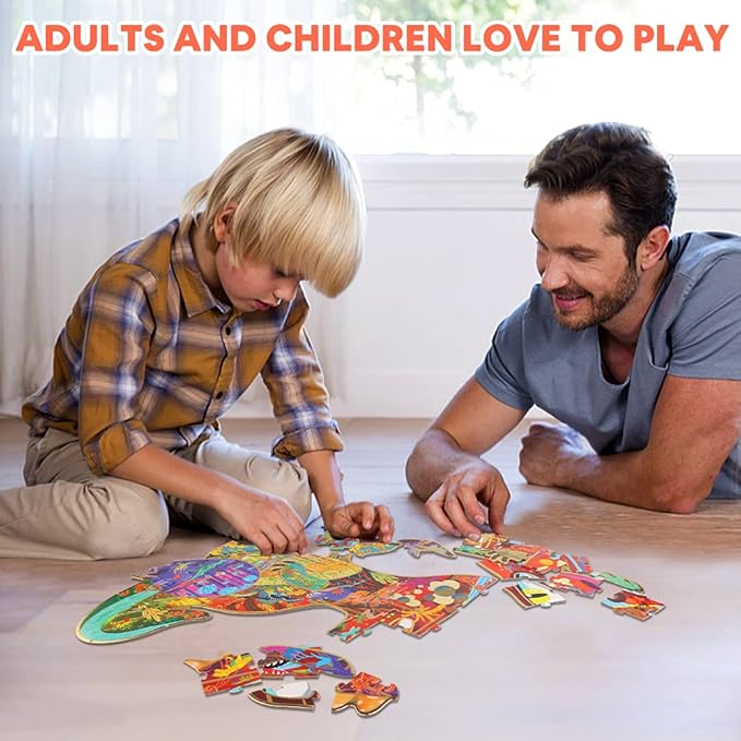 HAS Floor Puzzles for Ages Kids 4-10, 48 PCS Double-Sided Dinosaur Puzzles, Unique Large Pieces Irregular Shape Jigsaw Puzzle for Children(T-Rex)