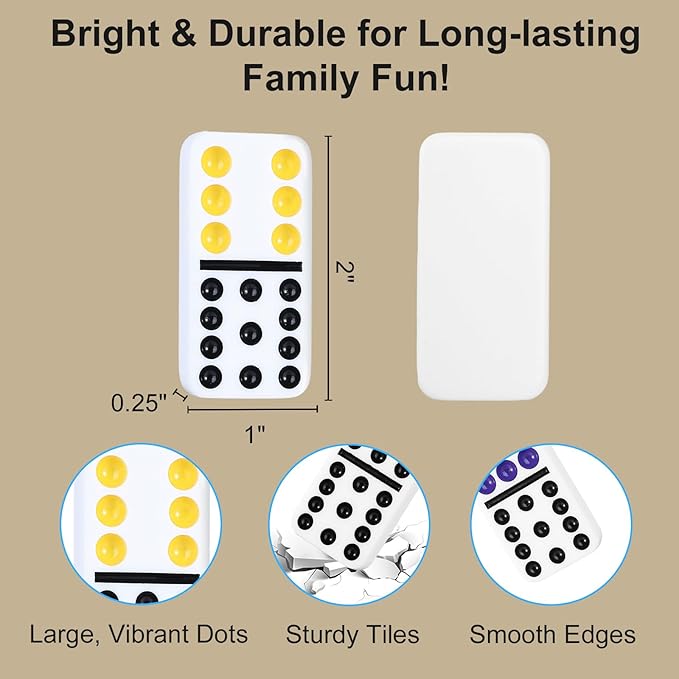 BATURU Double 12 Mexican Train Dominoes Set, Dominos Set for Adults - 91 Numer Tiles with Carry Case, Fun Board Games for Adults & Family Game Night, Travel Games, Easter Basket Stuffers (4 Racks)