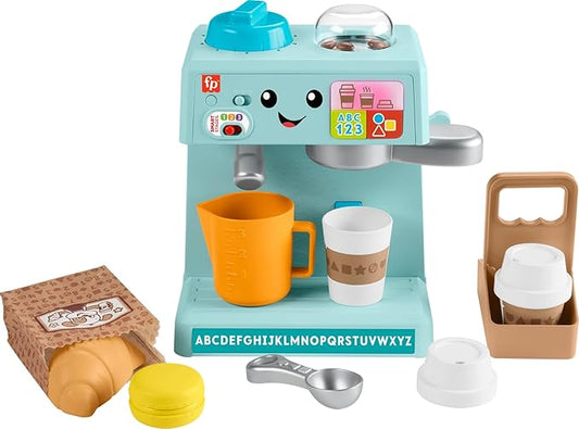 Fisher-Price Toddler Toy Laugh & Learn Coffee Café Musical Playset with Educational Songs & 10 Pretend Play Pieces for Kids Ages 18+ Months