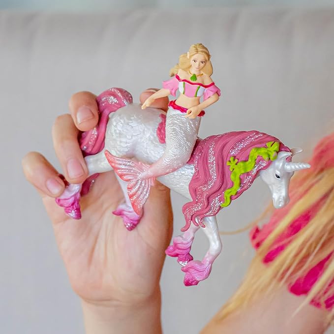 Schleich Bayala Mermaid Feya Riding Underwater Unicorn, 3-Piece Playset - Glittery Undersea Princess Doll and Unicorn Poseable Figurines with Accessories for Girls and Boys, Gift for Kids Ages 5+