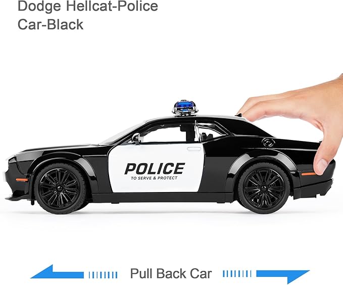 SASBSC Police Car Toys for Boys Age 3-12 1:22 Hellcat Toy Cars Diecast Metal Car Model with Light & Sound Collectable Muscle Cars for Kids 3+ Year Olds