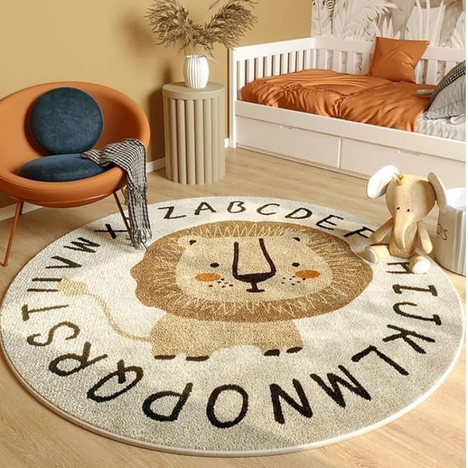 Poowe Cute Lion ABC Kids Play Mat Baby Nursery Rug Round Educational Alphabet Soft Area Rug Non Slip for Children Toddlers Bedroom (Round 31.5", ABC Lion)