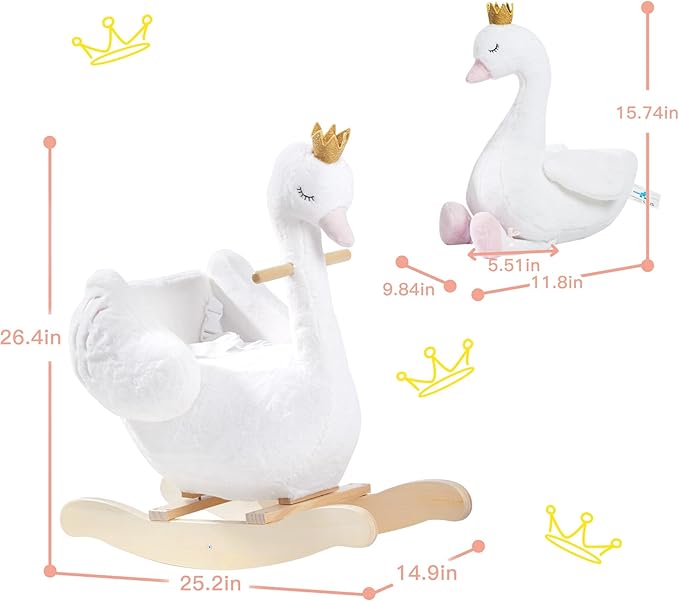 labebe Kids Rocking Horse White Swan with Little Plush Doll Toys, Stuffed Animal Wooden Rocker for Children 6 Months Boys and Girls/Nursery Christmas, Birthday Gift (Rocking Swan with Doll)