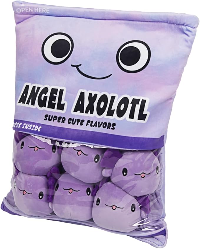 ARELUX Cute Axolotl Plush Pudding Pillow:Snack Pillow Toys Bag Removable Stuffed Animal 6Pcs Sets Creative Plush,Soft Purple Axolotl Plushie Animal Throw Pillow,Dolls Friends Family Member
