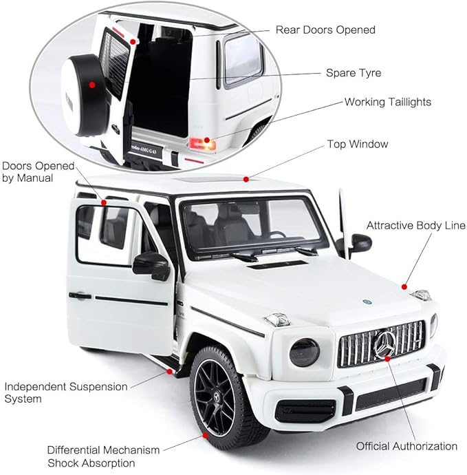 RASTAR Off-Road Remote Control Car, 1:14 Mercedes-AMG G63 R/C Off-Roader Toy Car, Doors Open/Working Lights - White/2.4Ghz
