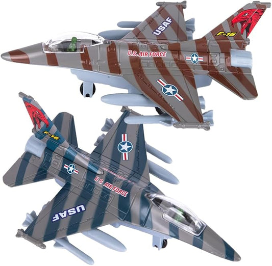 ArtCreativity Diecast F-16 Fighter Jet Toy, Pull Back Military Fighter Jets, Set of 2, Diecast Metal Airplane Jet Toys, Air Force Military Cake Decorations, Birthday Gift for Toddler Boys and Girls