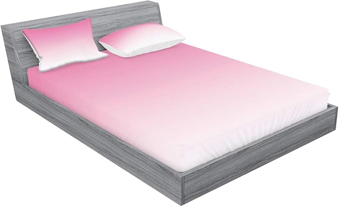 Ambesonne Ombre Fitted Sheet & Pillow Sham Set, Dreamy Pale Pink Waterfall Cotton Candy Inspired Modern Digital Print Girls Artwork, Decorative Printed 3 Piece Bedding Decor Set, Calking, Pale Pink