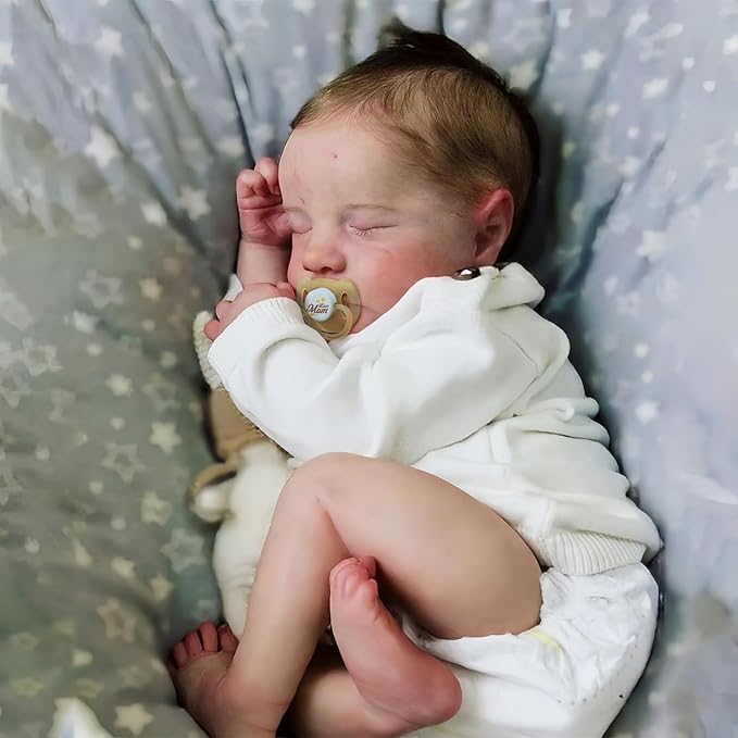 ADFO Lifelike Reborn Baby Dolls Boy - 17 Inch Real Baby Feeling Realistic-Newborn Sweet Smile Sleeping Dolls Handmade Life Baby Dolls with Accessories Gift Set for Kids Age 3 +