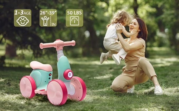 6V Electric Baby Balance Bike with Bubble Machine,4 in 1 Toddler Balance Bike w/Remote for 1 Year Old Boys Girls Kids Bubble Bike Ride on Toys w/Powered Motor,Music,LED Lights (Green&Red)