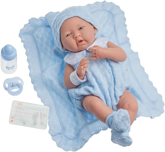 Anatomically Correct Real Boy Baby Doll | 15" All-Vinyl Baby Doll | JC Toys - La Newborn | Made in Spain | Comes With Blue Knit Outfit and Accessories | Designed by Berenguer | Ages 2+