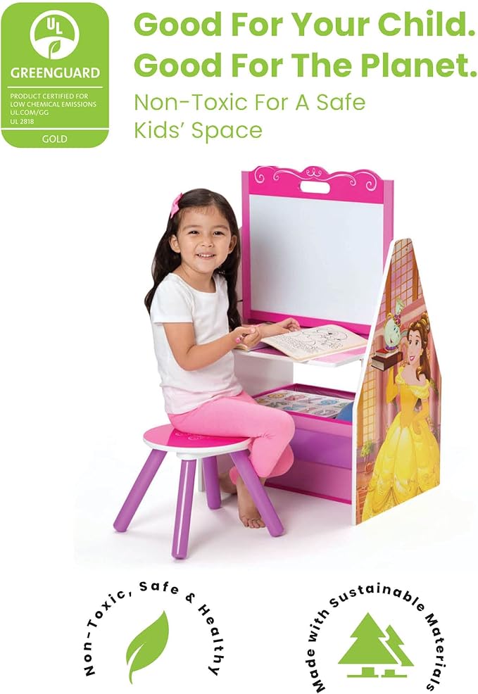 Delta Children Activity Center with Easel Desk, Stool and Toy Organizer, Disney Princess