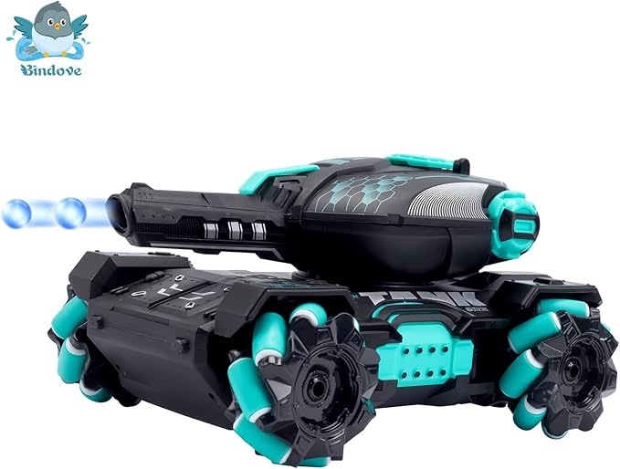 RC Stunt Tank with Light, Watch Gesture Sensor RC Tank Toy, 360 Rotation Remote Control Stunt Car Shooting Water Bullets, Gifts for Children (Black and Cyan)