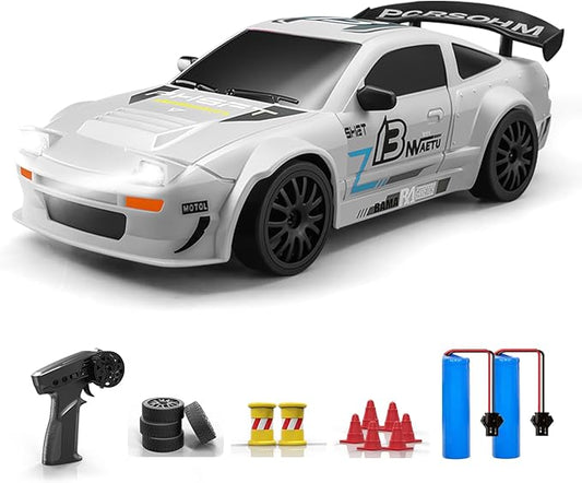 ACAMMZAR RC Drift Car, 1:24 Remote Control Car for Kids, 20KM/H 4WD High Speed RC Cars with LED Lights, Two Batteries, Extra Drifting Tires, Vehicle for Adults Boys Girls