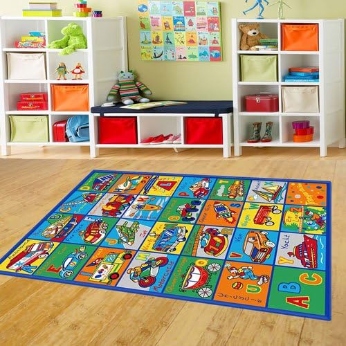 Mybecca Educational Kids Rug ABC Transportation Children Area Rug for Playroom & Nursery - Non Skid Gel Backing 39" x 58"
