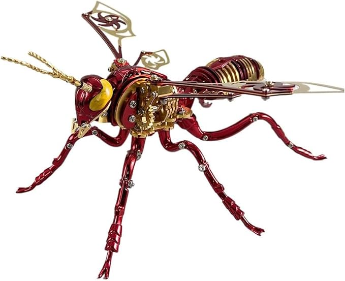 3D Metal Puzzles for Adults: Metal Model Kits 3D Metal Puzzle Mechanical Wasp Building Blocks, Difficult DIY for Assembly Gifts for Men (3D Metal Wasp-Red Gold)