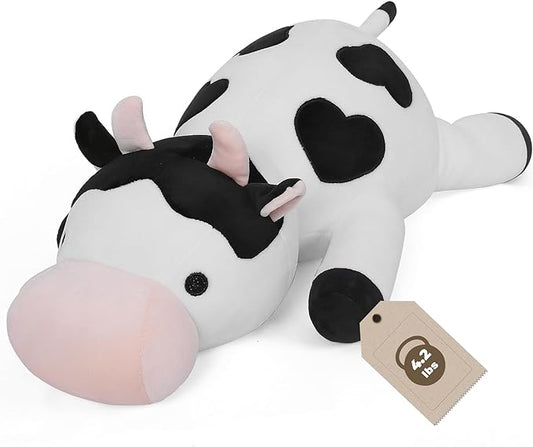 Weighted Cow Stuffed Animals Weighted Plush Toy 24" 4.2lb Cute Cow Hugging Dolls Plushies Pillows for Boys and Girls (White & Black)