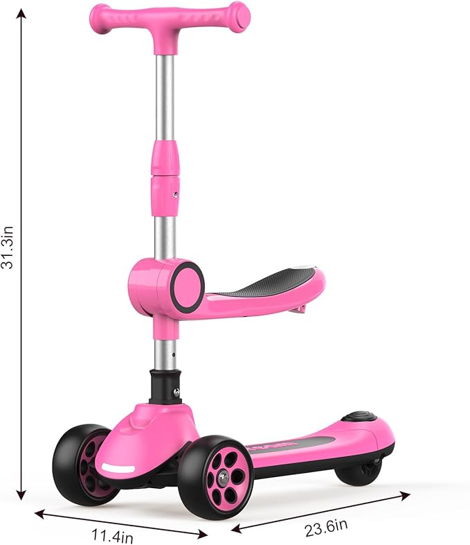 Kids Kick Scooter,Adjustable Height Handlebars and Removable Seat Scooters for Kids,3 Lighted Wheels Anti-Slip Deck Toddler Scooter for Boys & Girls Aged 3-12 up to 132 Lbs.