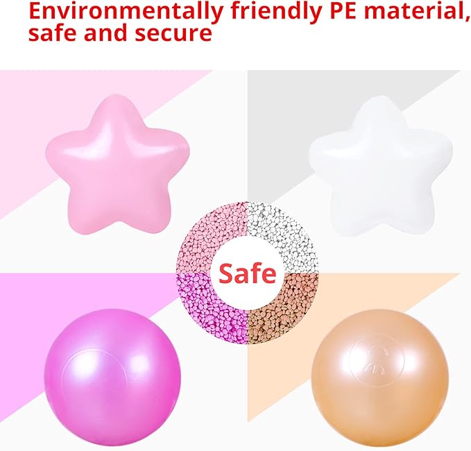 Ball Pit Balls and Stars, 100 200 500 Pieces Plastic Toy Balls for Kids Toddllers Baby Girls Ball Pits, Bounce House, Play Tent, Baby Pool Water Toys,Party Banner Props