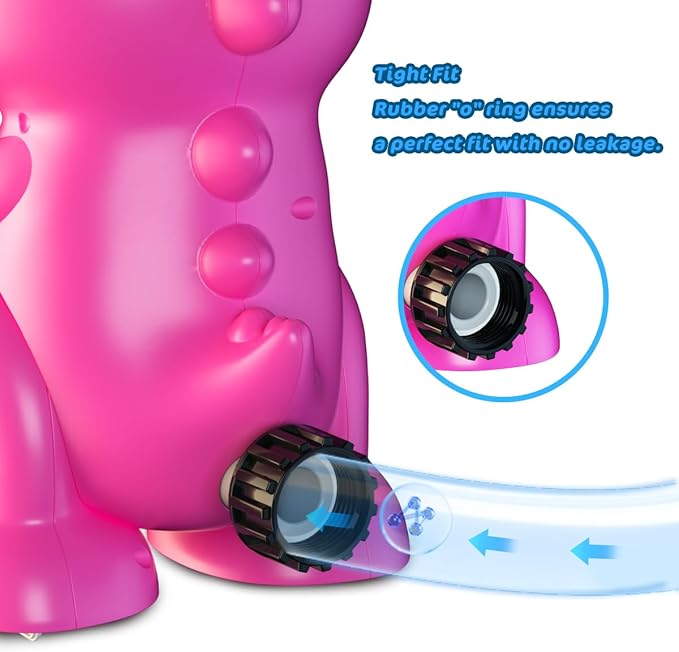 4-in-1 Dinosaur Water Sprinkler Baseball Toys, 360° Roating Spray Water Play Game, Water Splashing Toy for Kids Outdoor, Summer Backyard Lawn Pool Party Fun for Boys Girls (Pink)