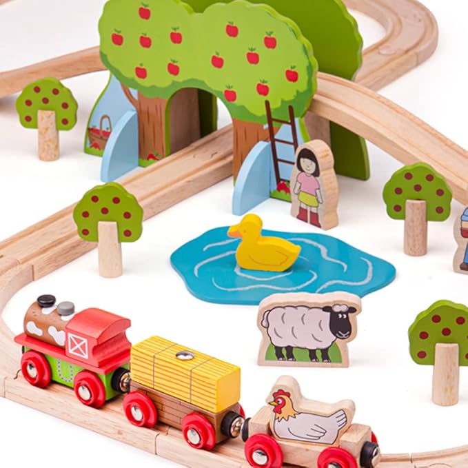 Bigjigs Rail Wooden Farm Train Set - 44 Play Pieces