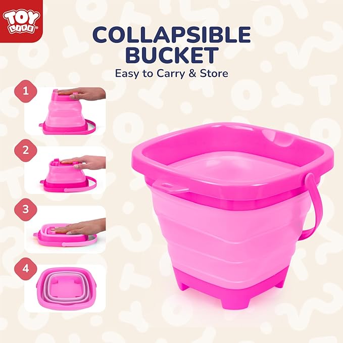 TOY Life 41 Pcs Beach Toys for Kids Ages 4-8 Collapsible Sand Toys Toddlers with Silicone Bucket Shovels & Sand Castle Building Kit Molds, Sandbox Toy Travel, Beach Party, Fishing, Summer Activities