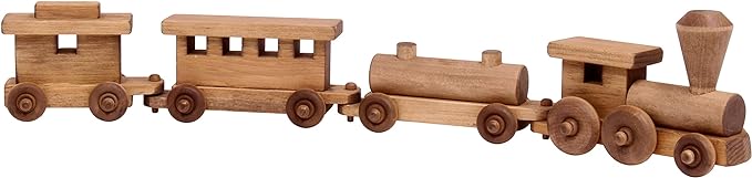 AmishToyBox.com Wooden Train Toy Play Set - 24" Long - CPSIA-Approved Finish (Harvest Stain)