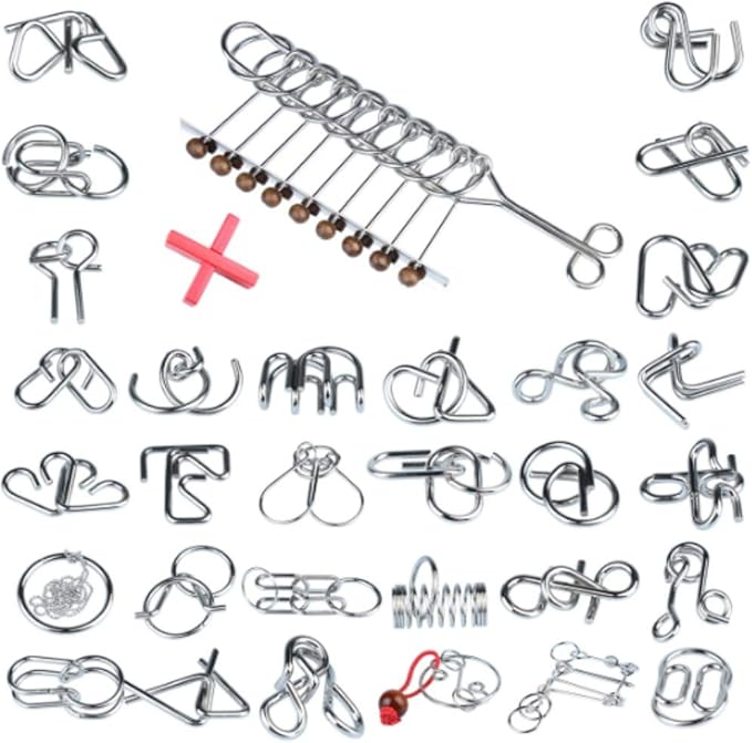 32 Brain Teasers Metal Wire IQ Puzzles,for Adult Children and Student Expanding Mind, Disentanglement Puzzle Unlock Interlock Toys Stocking Stuffers