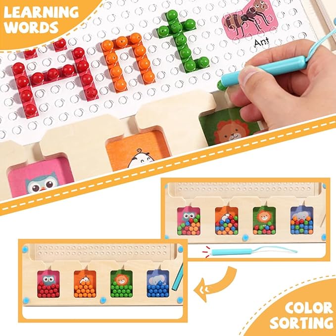 Magnetic Dot Board for Kids, Airplane Toys Car Travel Activities for Toddlers, Wooden Doodle Board with Beads and Pen, Early Learning Montessori Art Toddler Toys