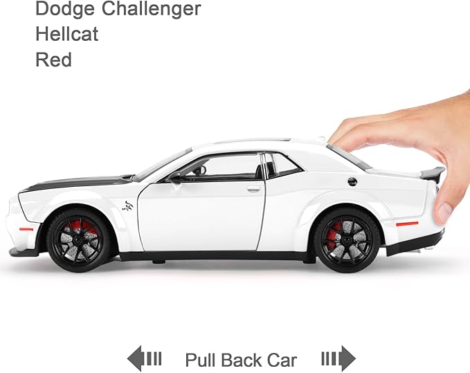 SASBSC Hellcat Toy Cars for Boys Age 3-12 1:24 Challenger Diecast Car Toys Metal Car Model with Light & Sound Collectable Muscle Super Cars for Kids (White)