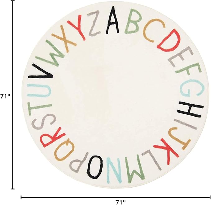 Topotdor Rainbow Round Kids Play Rug Alphabet Nursery Area Rug Extra Large Soft Crawling Play Mat for Children Toddlers Bedroom (71 inch, Multi Color)