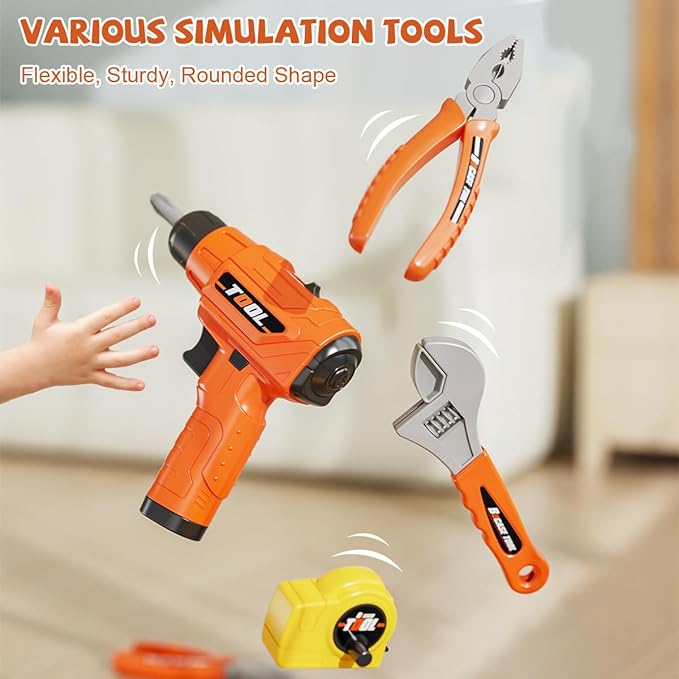 Kids Tool Bench Set, 90 PCS Toddler Tool Workbench with Realistic Electric Drill, STEM Construction Toy Tool Pretend Play Set, Outdoor Gift for Boys & Girls Age 3-5