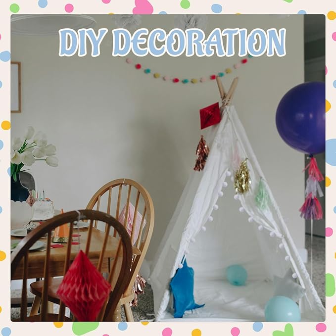 4 PCS Teepee Tent for Kids,Washable Tapered Kids Teepee Tent,Bohemian White Collapsible Sleepover Tents,for Boys and Girls Sleepover Pajamas Party Birthday SPA