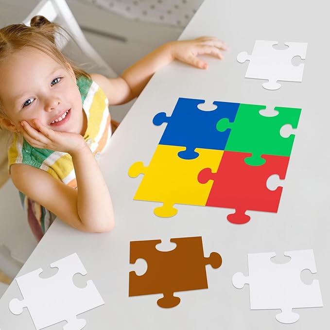 60 Pcs Large White Blank Cardboard Puzzles to Draw on 8 x 9 Inch Make Your Own Jigsaw Puzzle Pieces Giant Double Puzzle Blank White Papers for Kids Adult DIY Arts and Crafts Projects