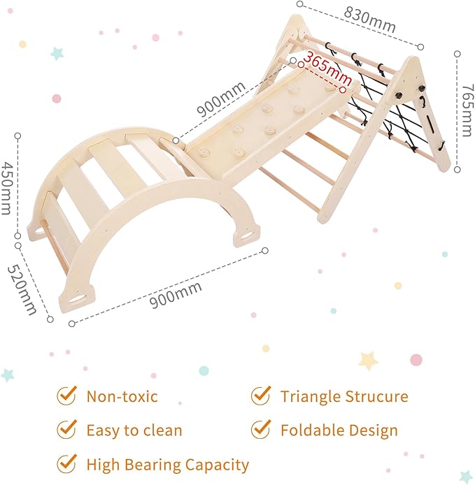Toddler Indoor Gym Playset, 3-in-1 Wooden Climbing Toys, Triangle Folding Climbing for Climbing & Sliding for Boys and Girls,18M+
