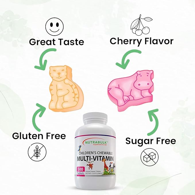Children’s Chewable Multi-Vitamins - Promoting Kids' Overall Development - USA-Made, May Help to Support Immune, Bone, Brain & Overall Well Being- Vegan & Gluten Free - 500 Cherry Tablets