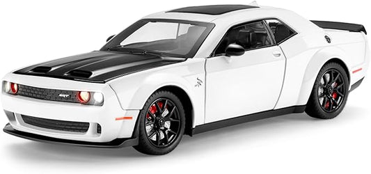 SASBSC Hellcat Toy Cars for Boys Age 3-12 1:24 Challenger Diecast Car Toys Metal Car Model with Light & Sound Collectable Muscle Super Cars for Kids (White)