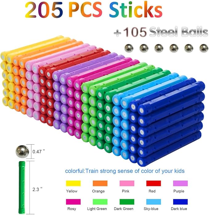 310 Pcs Magnetic Building Sticks Blocks Toys, Magnet Educational Toys Magnetic Blocks Sticks Stacking Toys Set for Kids and Adult, Non-Toxic Building Toy 3D Puzzle with Storage Bag