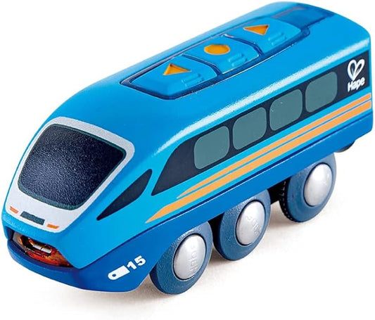 Hape Remote Control Engine Train | Kids Railway Toy, App or Button RC Vehicle with 5 Playable Sounds, Rechargeable Battery Feature, Blue