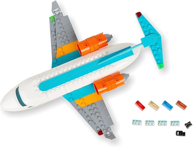 Brick Loot Vacation Airlines Passenger Airplane Building Blocks Set – Includes Airport Terminal, Boarding Stairs, and 7 Minifigures – Compatible with Lego – Gift for Kids Ages 6+