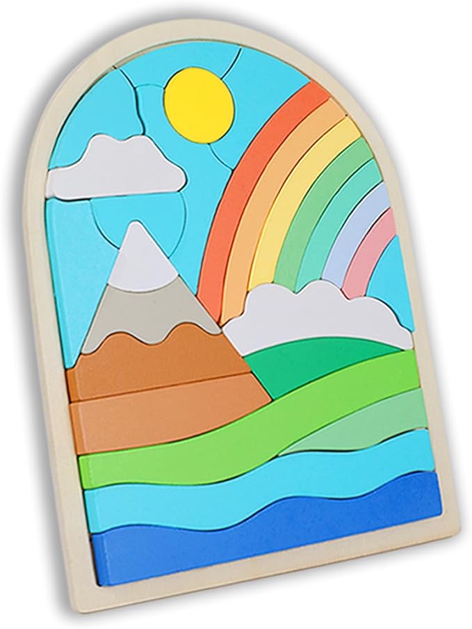 Kids Wooden Puzzles for Toddlers 3-5, Color Shapes for Ages 4-6, Montessori Toys for 3 Year Old, Great Gifts for 3+ Year Olds (Rainbow)