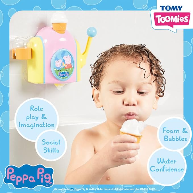 TOMY Toomies Peppa Pig Bubble Ice Cream Maker Bubble Bath Toy - Toddler Bath Toys Bubble Maker - Peppa Pig Toy with Foam-Producing Pump Action - Ages 18 Months and Up