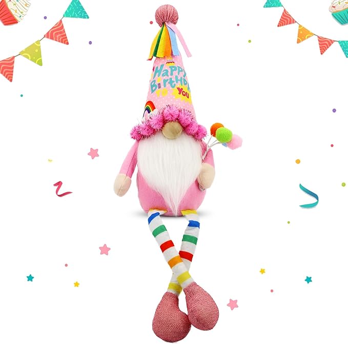 Funny Birthday Gifts for Women, Her, Mom, Girls, Women Friendship, Sister, Wife, Mother, Grandma, Coworker, Boss Who Have Everything - Pink Happy Birthday Plush Gnomes Doll Decorations for Table Decor