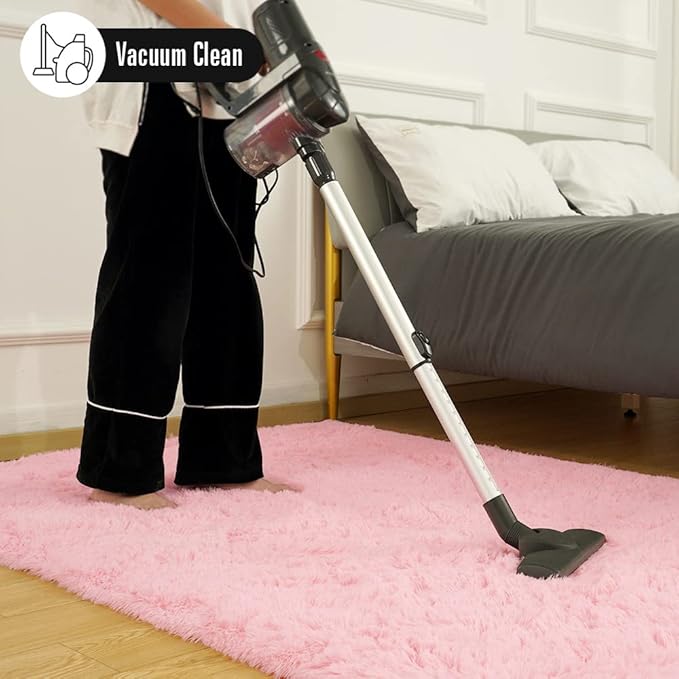 Amearea Premium Soft Area Rug 4x5.3 Feet, Pink Rugs for Living Room, Fluffy Carpet for Bedroom Nursery Playroom Teen Home Decor, Comfortable Indoor Furry Dorm Carpets, Pink