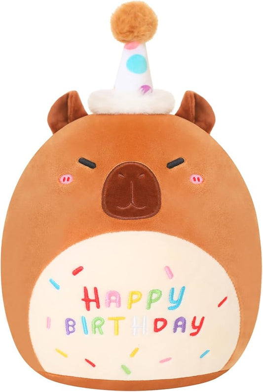 SQEQE Capybara Stuffed Animal Toy Happy Birthday Capybara Plush Cute Birthday Plushies Doll Home Decor for Kids Girls Boys 10 Inch