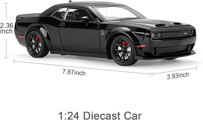 SASBSC Hellcat Toy Cars for Boys Age 3-12 1:24 Car Toys Diecast Metal Car Model with Light & Sound Collectable Muscle Super Cars for Kids (Black)