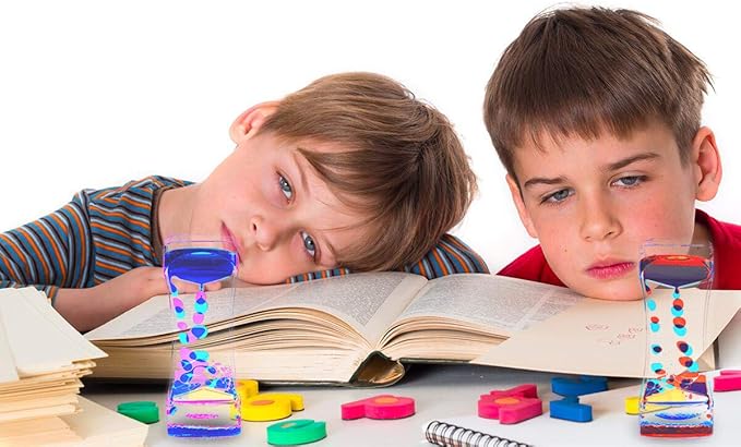 FKYTION Liquid Motion Bubbler Timer Pack of 5 Colorful Hourglass Liquid Bubbler Sensory Anxiety Toys Autism ADHD Fidget Toys Children Activity Calm Relaxing Desk Toys for Kid's Teenager Adults