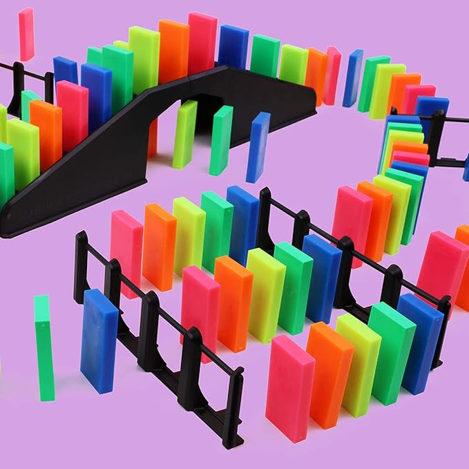Bulk Dominoes Pro-Domino Kit | Dominoes Set, STEM STEAM Small Toys, Family Games for Kids, Kids Toys and Games, Building, Toppling, Chain Reaction Sets (Neon Basic)