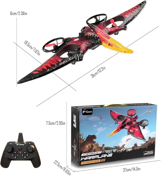 jaming Pterodactyl Dinosaur Toys Drone for Kids,Dragon Remote Control Airplane,Flying Toys Birthday Gifts for 8-12 Year Old Boys,RC Plane for Kids 8-12 （Red）